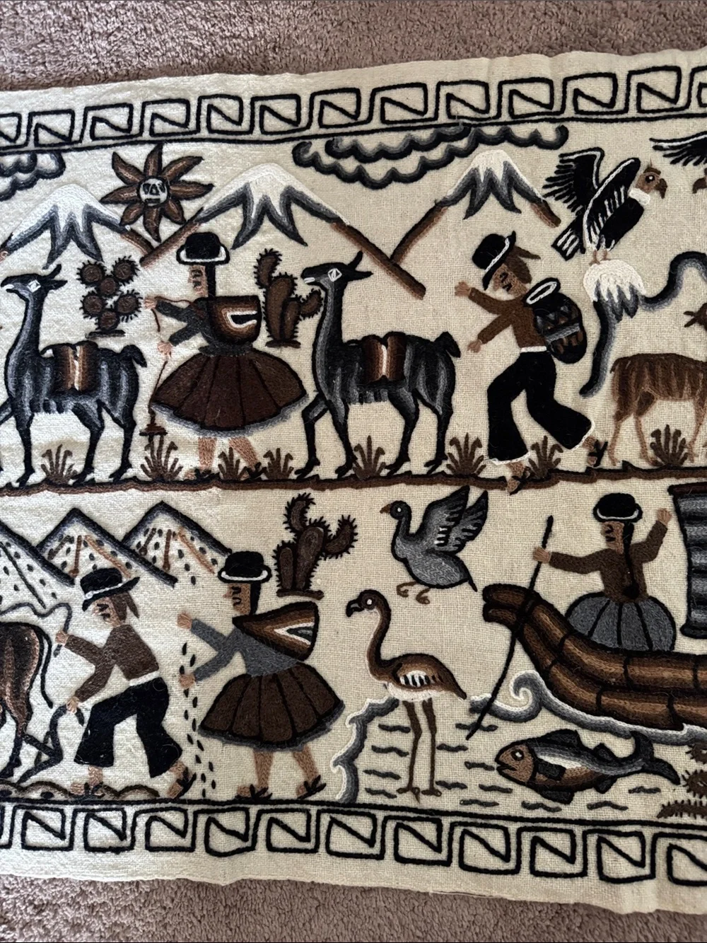 Embroidered Aztec Mayan Inca Hand Woven Tapestry